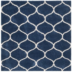 Hudson Shag Carpet-7X7 Square Navy/Ivory