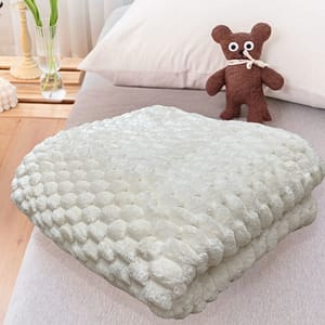 Flannel Fleece Throw Blanket-CREAM